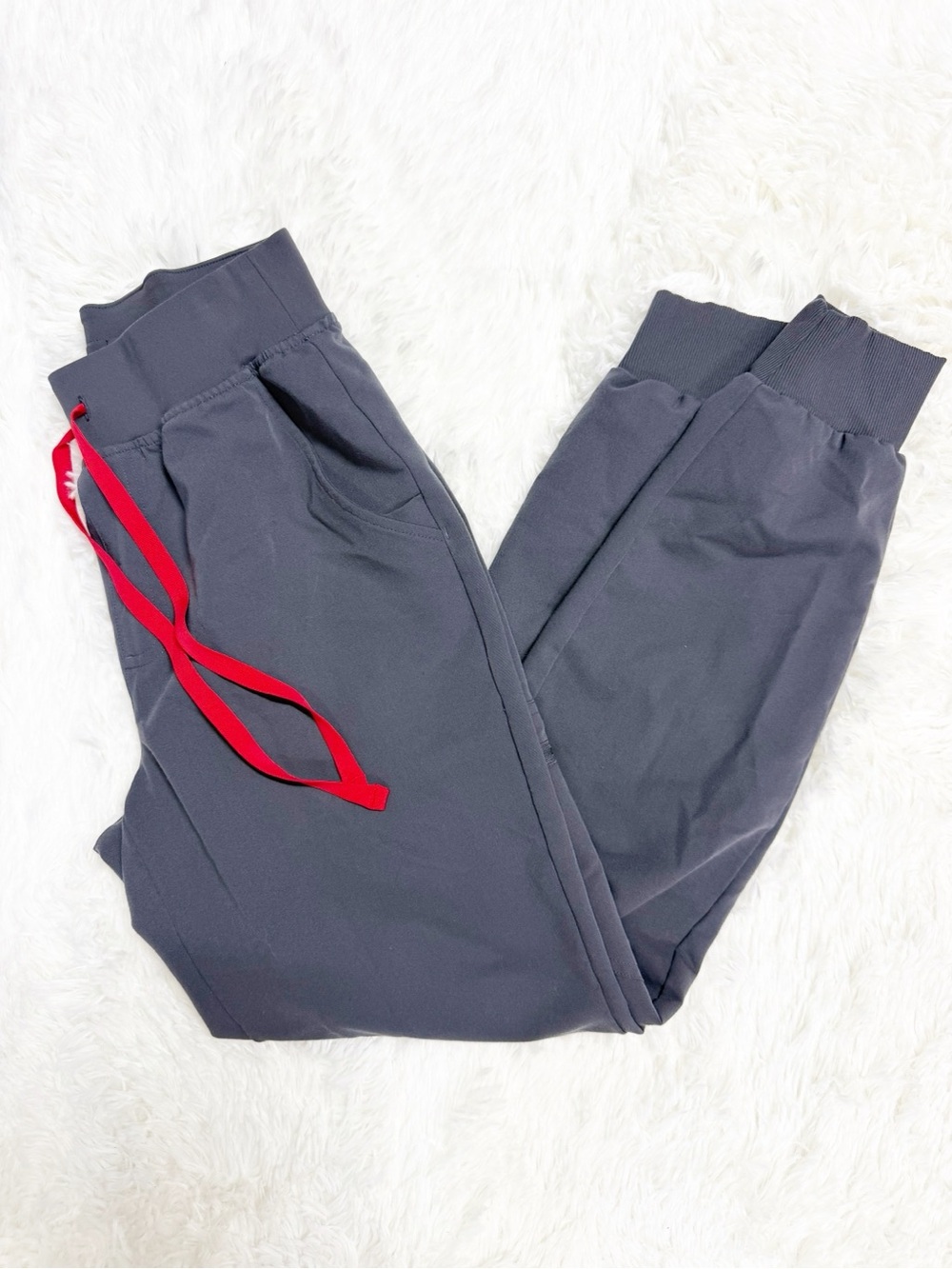 FIGS High Waisted Zamora Jogger Scrub Pants XS Gray Red Drawstring